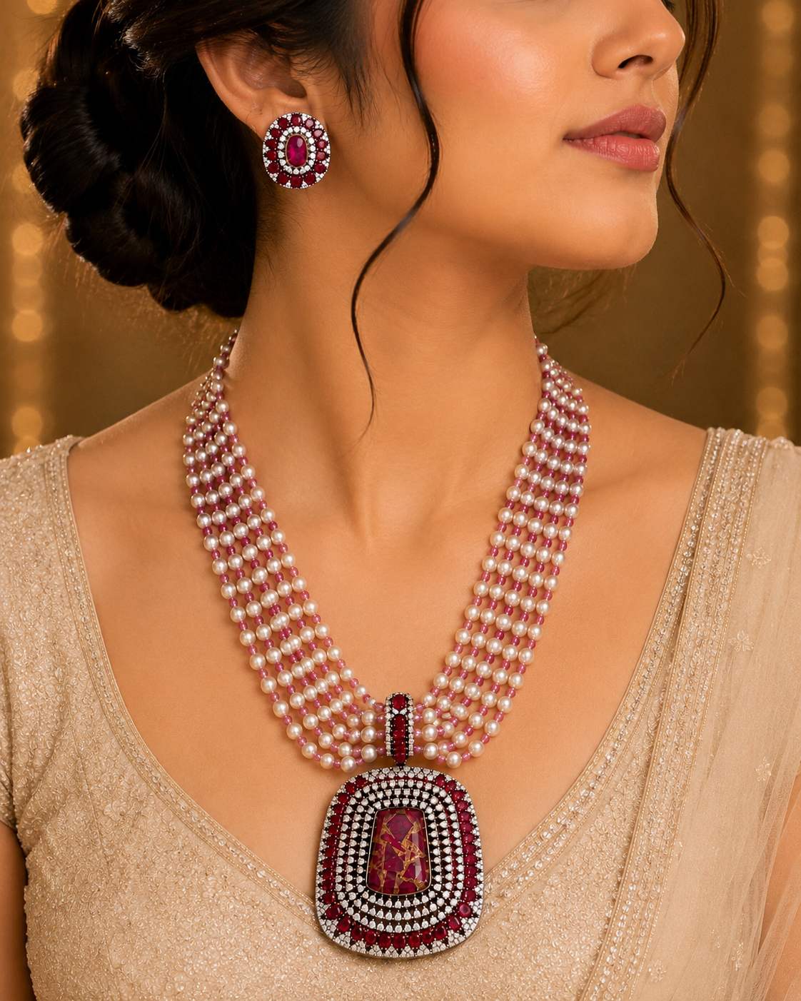 Ranihaar Ruby Pearl Set