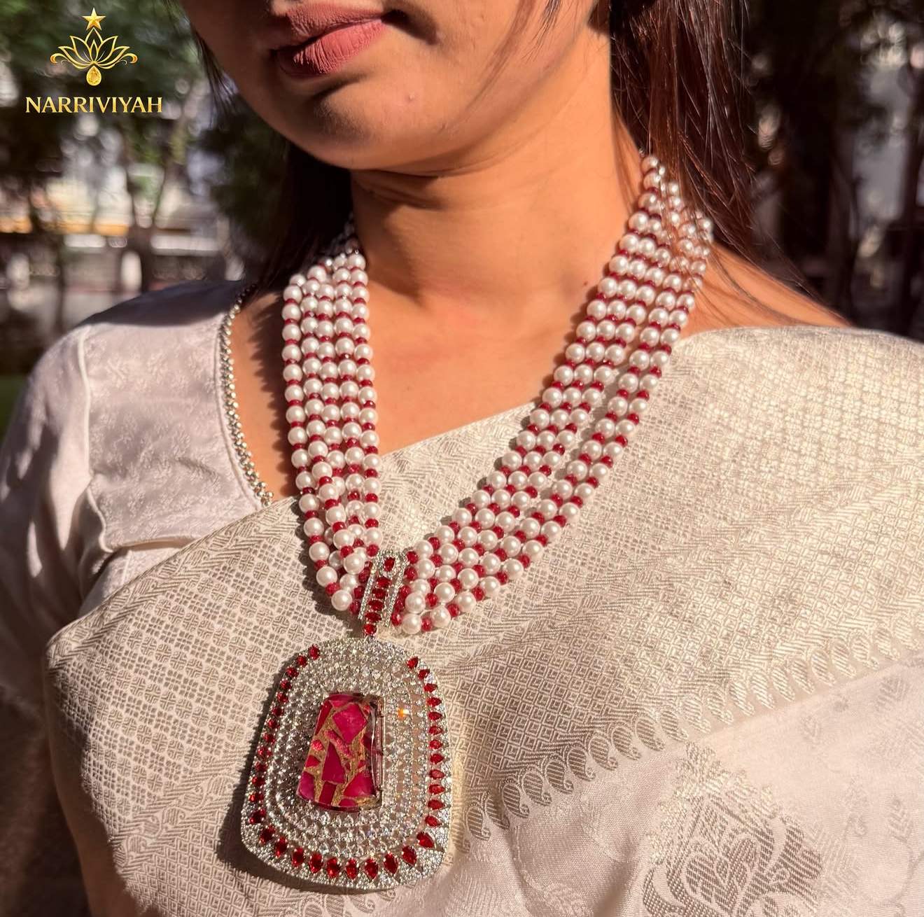 Ranihaar Ruby Pearl Set